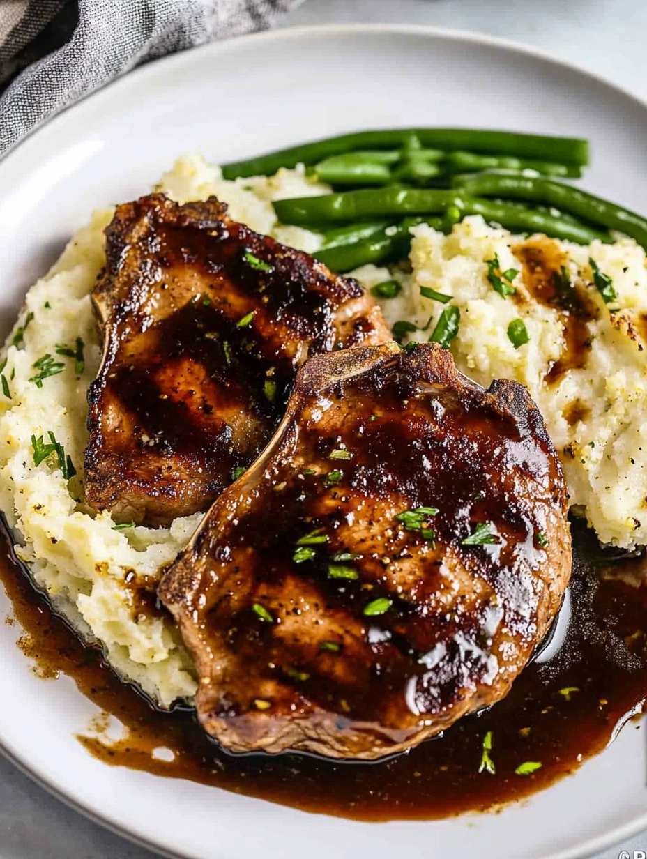 Balsamic Pork Chops with Cauli Mash
