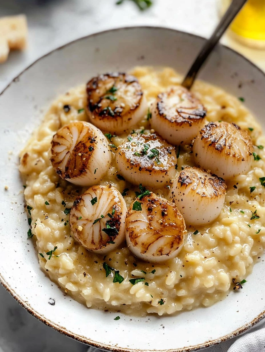 Champagne Risotto with Brown Butter Scallops