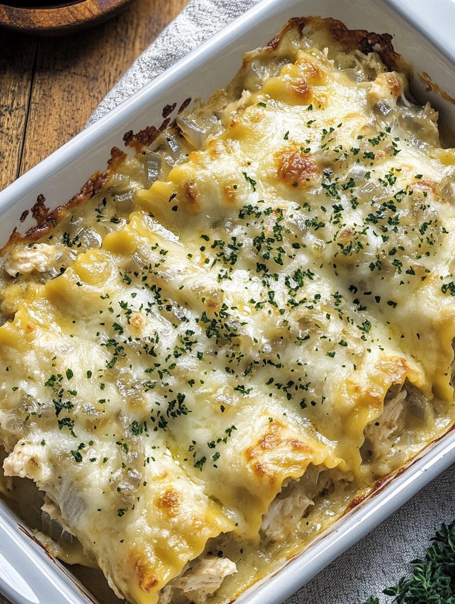 French Onion Chicken Lasagna Rollups 