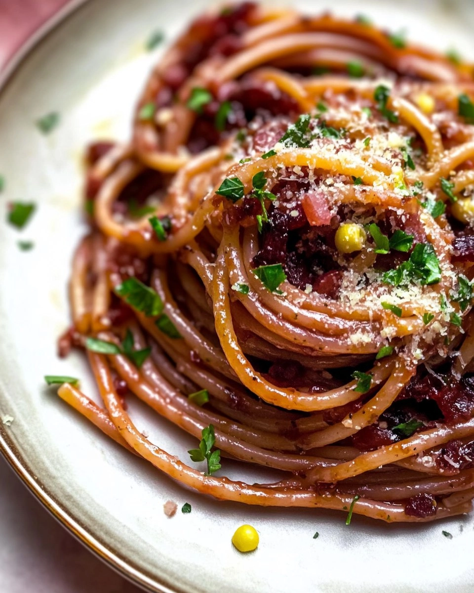 Red Wine Bucatini with Pancetta