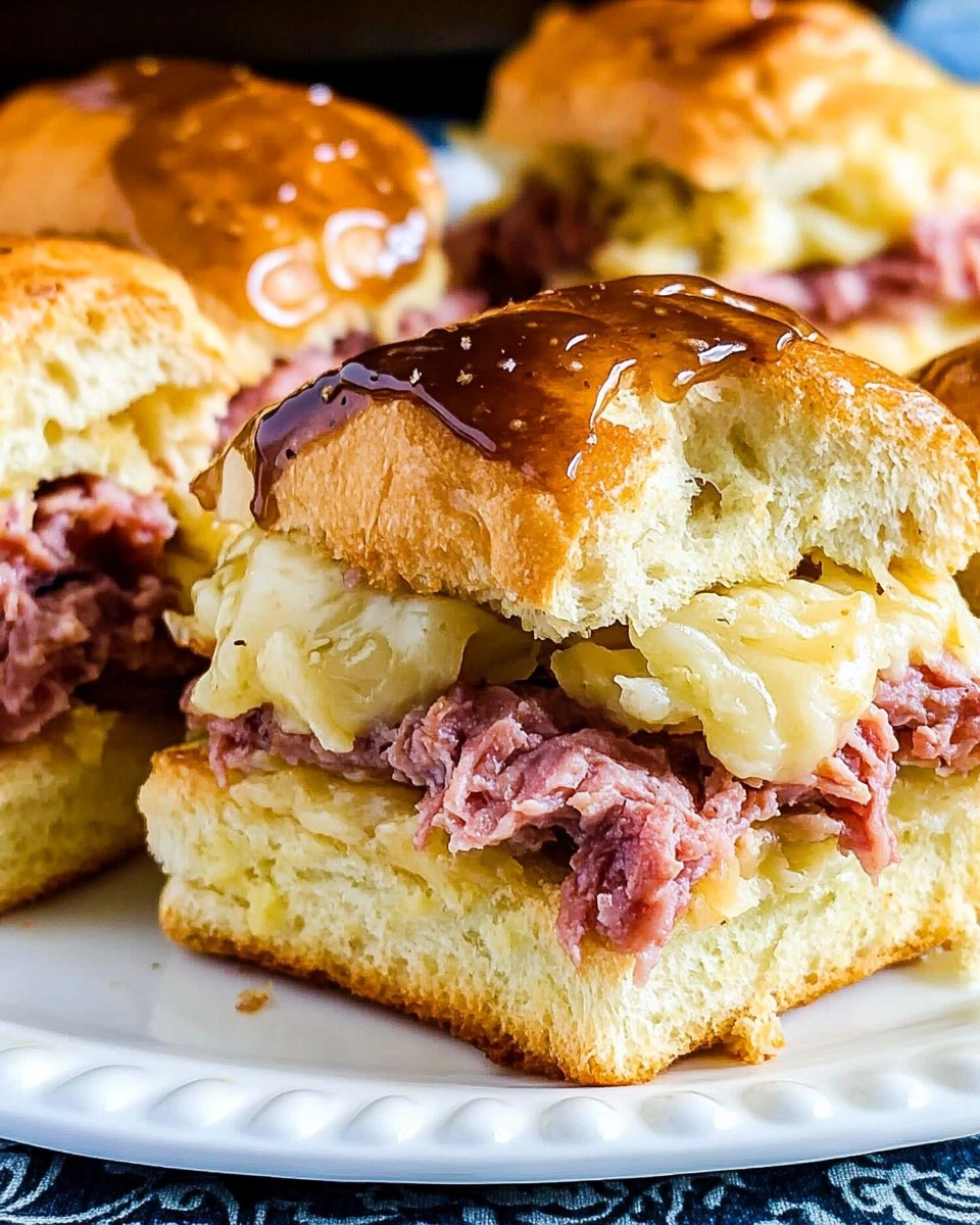 Baked Reuben Sliders with Thousand Island Glaze