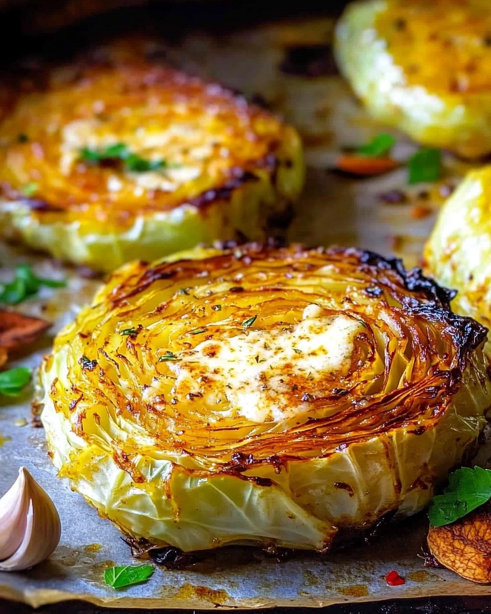 Crispy Roasted Parmesan Cabbage Steaks with Garlic Herb Butter