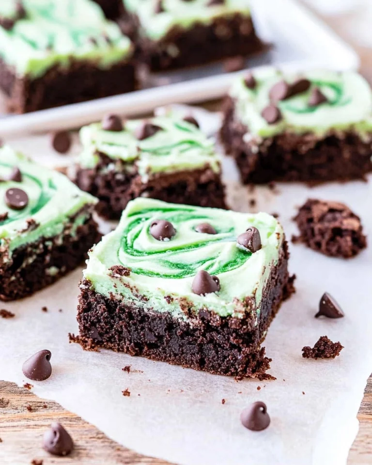 Mint-Chocolate-Chip-Brownies-with-Green-Swirl-Frosting-Recipe