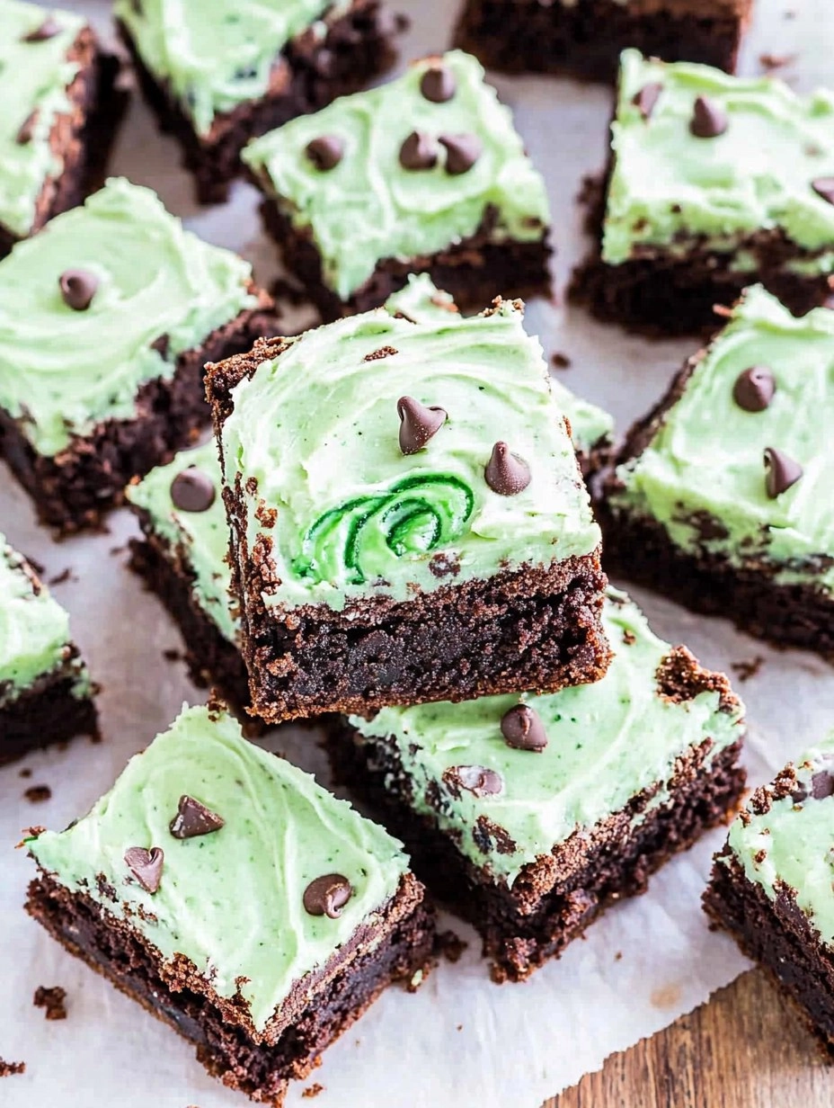 Mint Chocolate Chip Brownies with Green Swirl Frosting