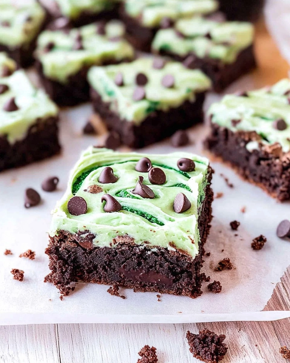 Mint Chocolate Chip Brownies with Green Swirl Frosting