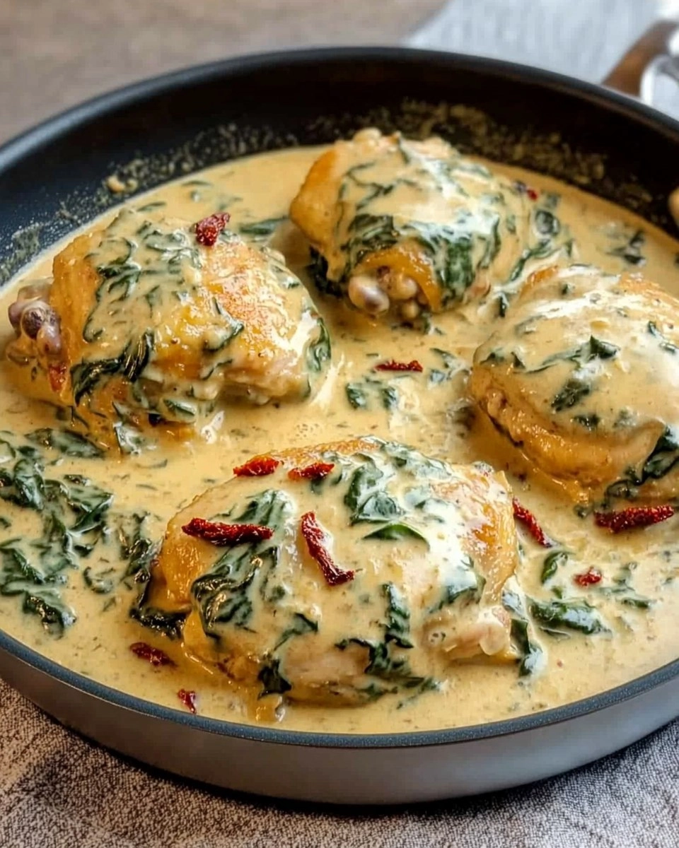 One-Pan Creamy Tuscan Chicken Thighs with Spinach & Sun-Dried Tomatoes