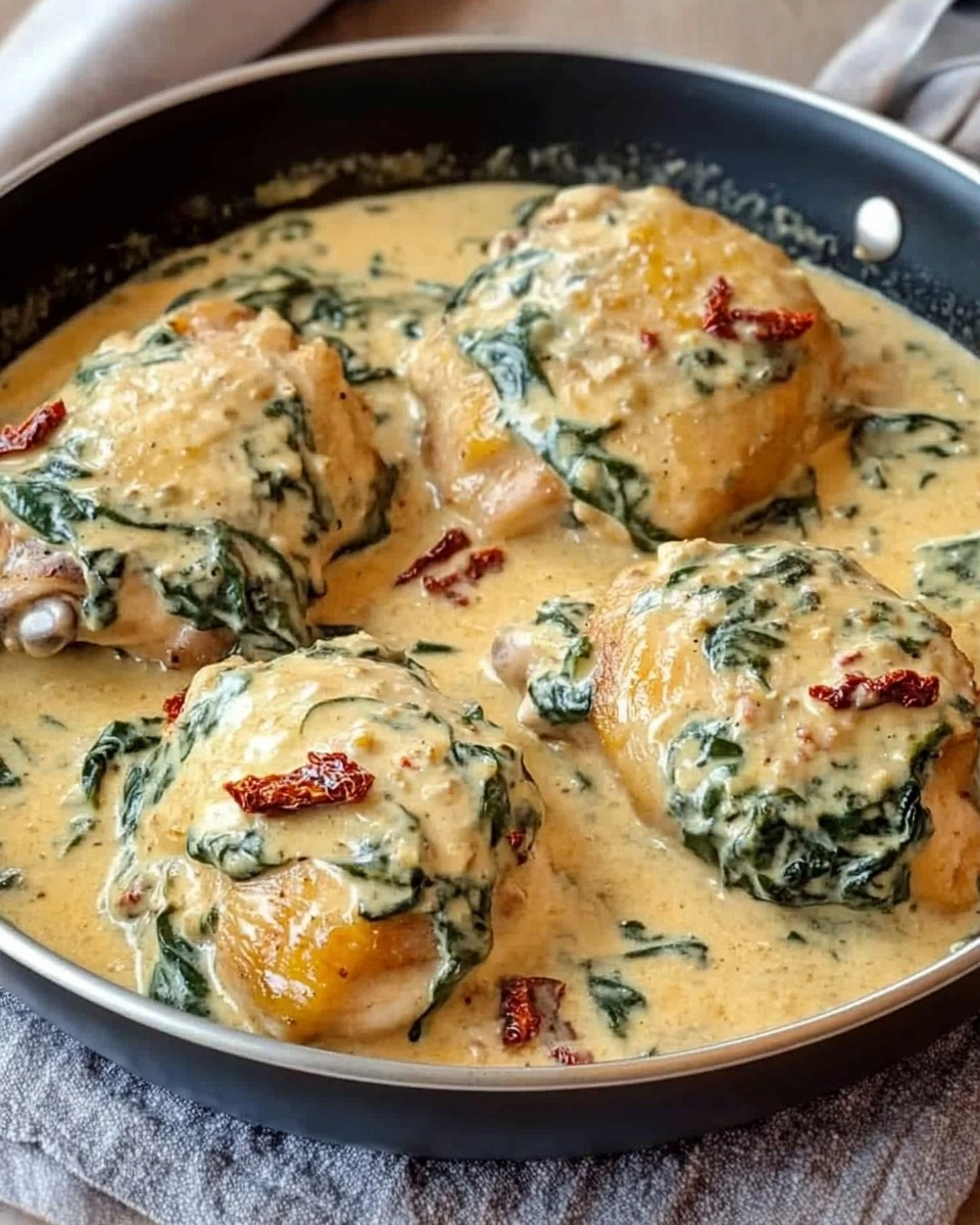 One-Pan Creamy Tuscan Chicken Thighs with Spinach & Sun-Dried Tomatoes