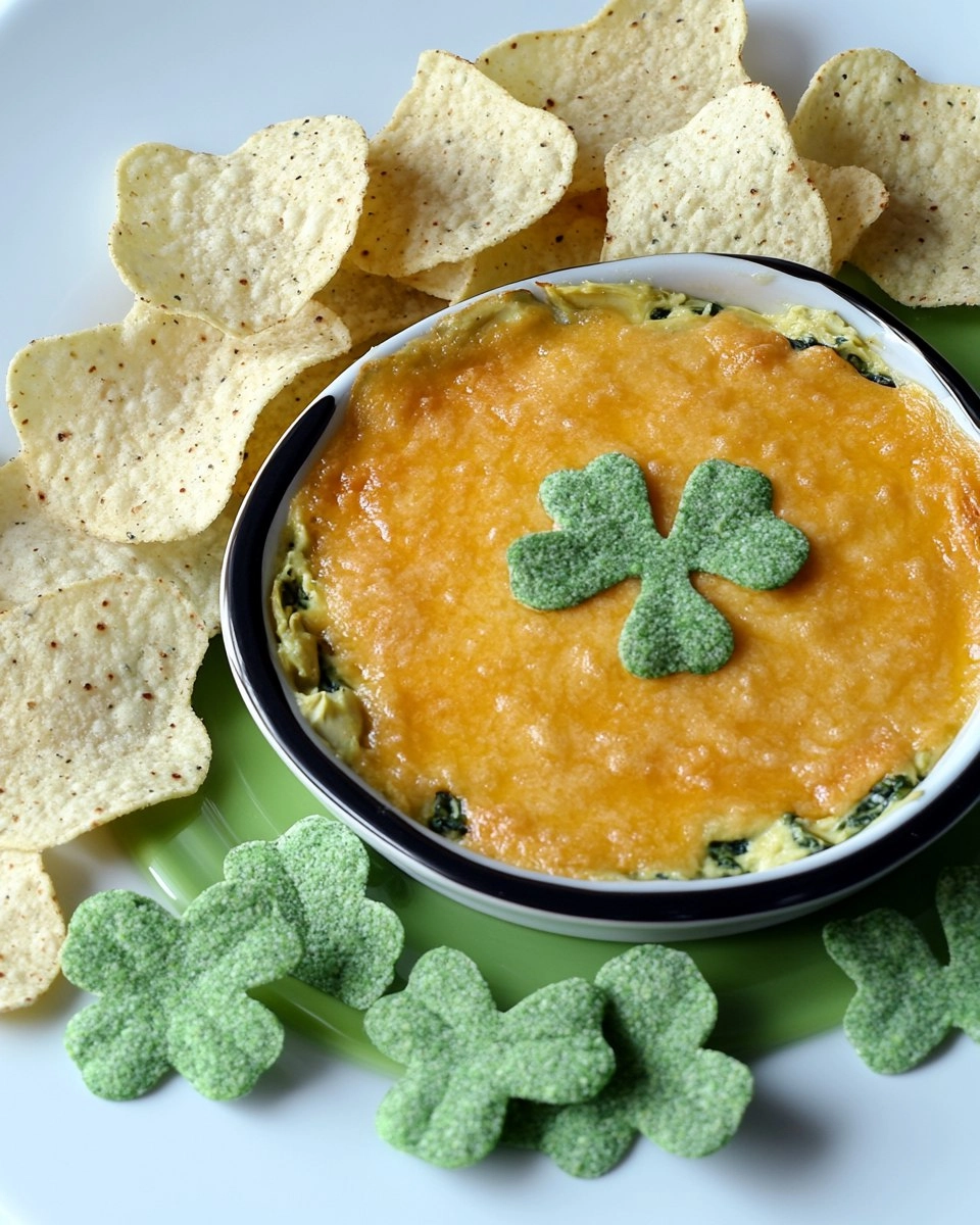 Shamrock Spinach Artichoke Dip with Green Tortilla Chips