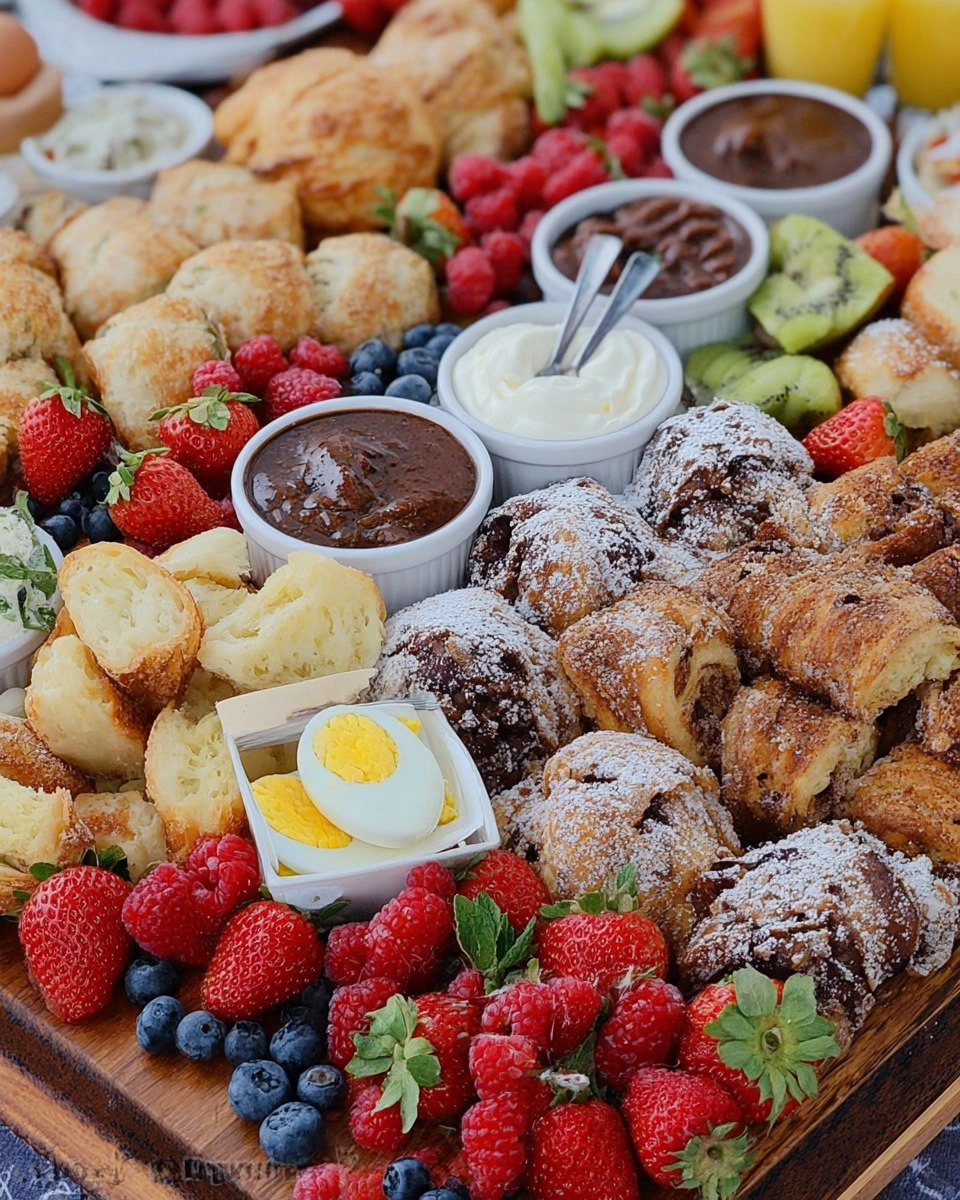 Spring Brunch Board with Eggs, Pastries, Fruit & Dips