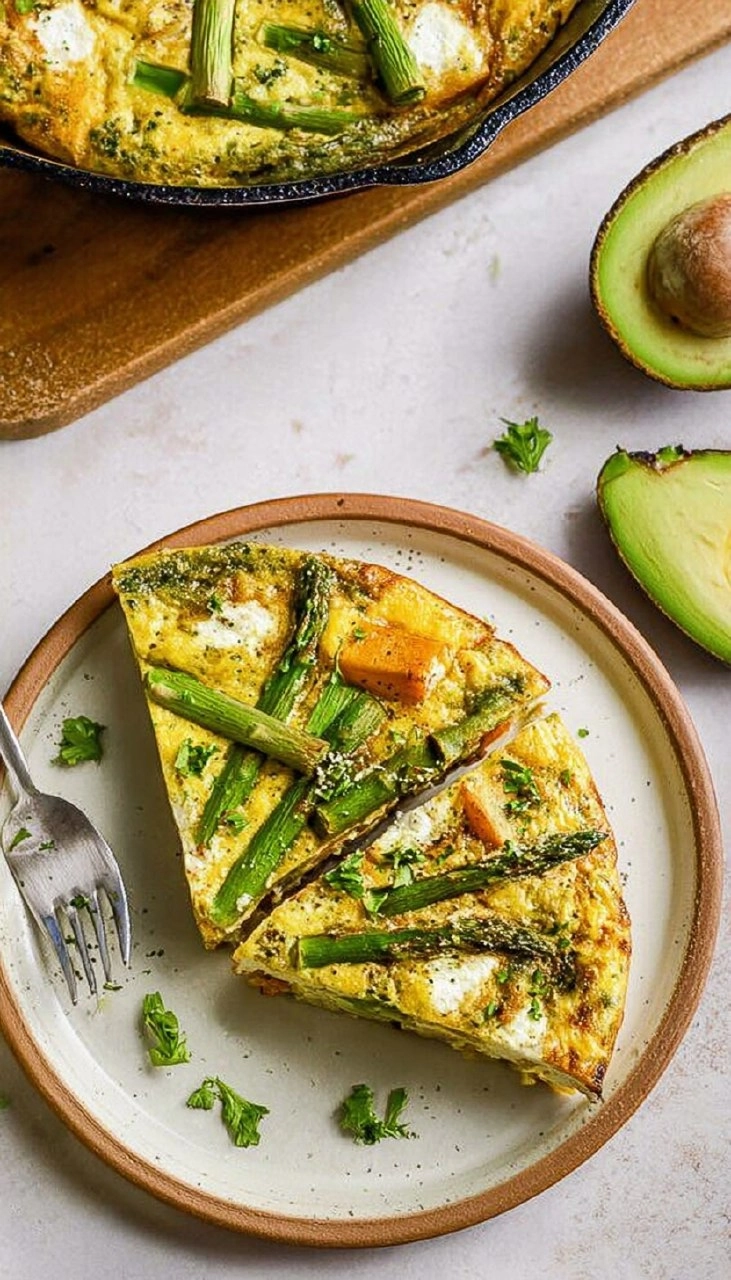 Asparagus Frittata with Goat Cheese & Sweet Potatoes