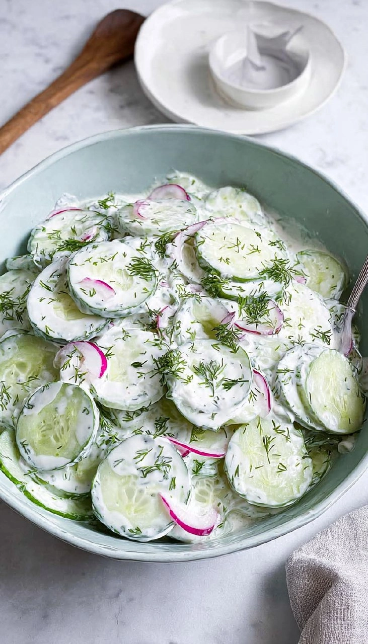 Creamy Cucumber Salad with Sour Cream & Dill
