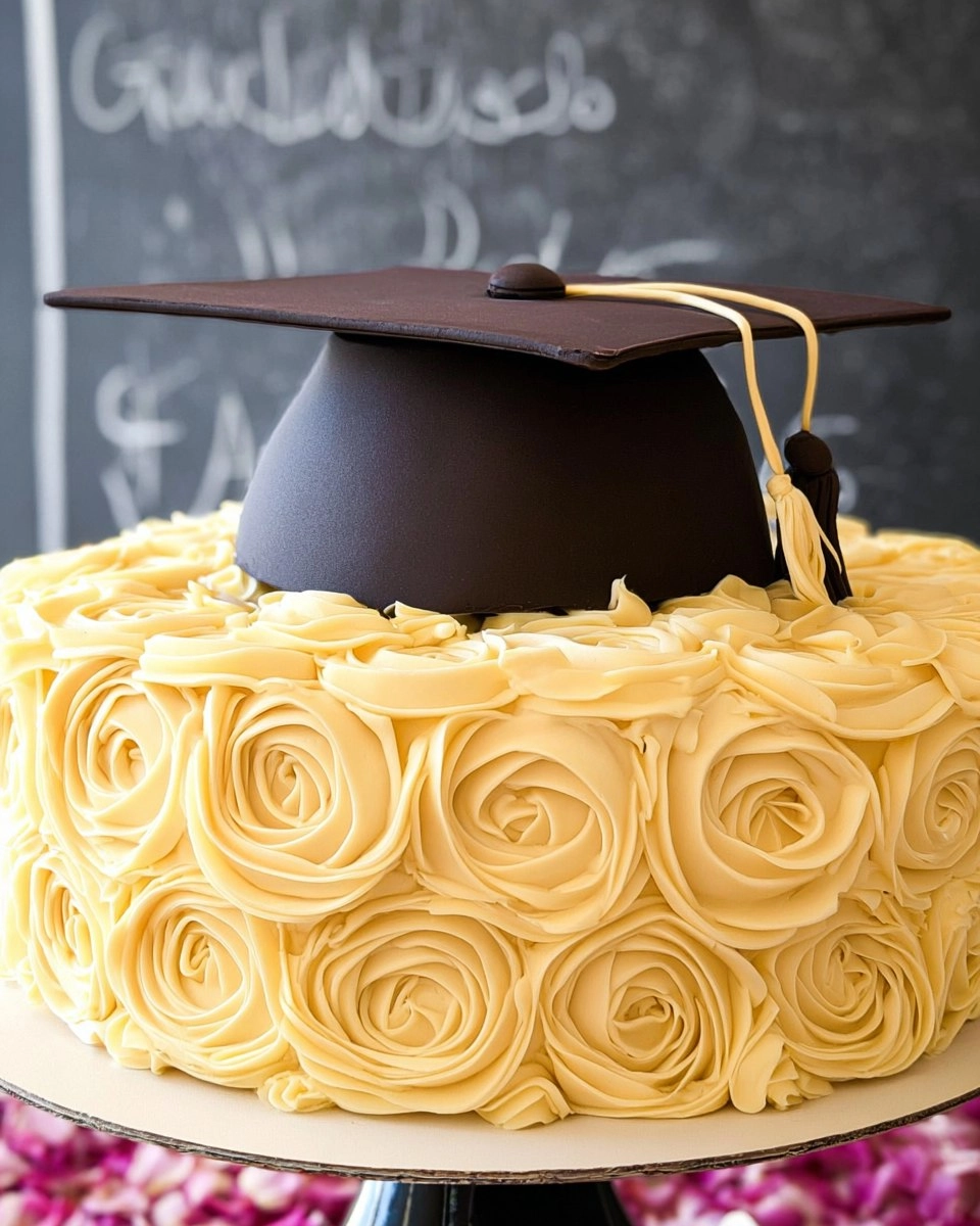 Elegant Graduation Cake with Fondant Cap Topper 109 Elegant Graduation Cake with Fondant Cap Topper