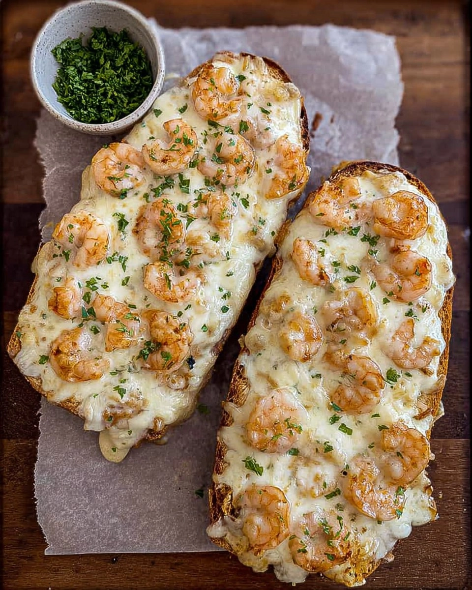 Shrimp Alfredo Garlic Bread