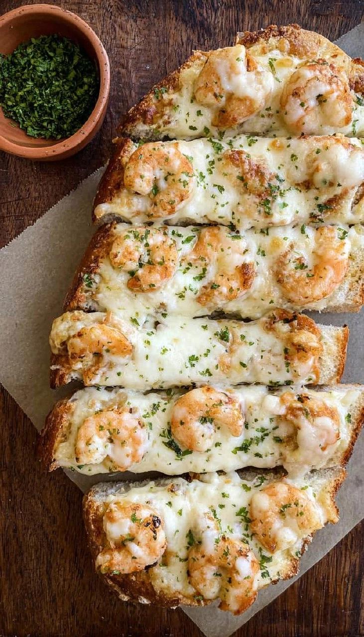 Shrimp Alfredo Garlic Bread