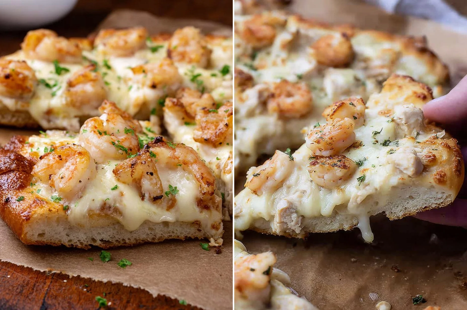 Shrimp Alfredo Garlic Bread