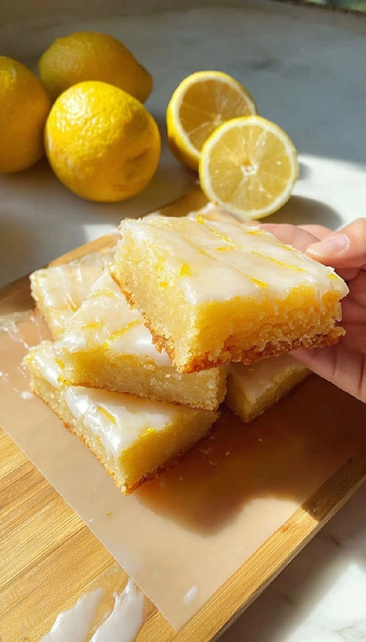 Soft and Bright Lemon Brownies with White Chocolate Glaze