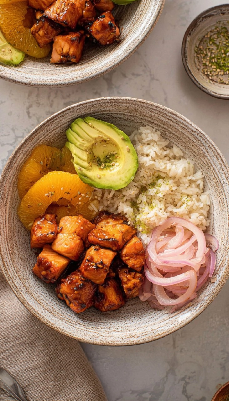 Sticky Orange Salmon Bowls.