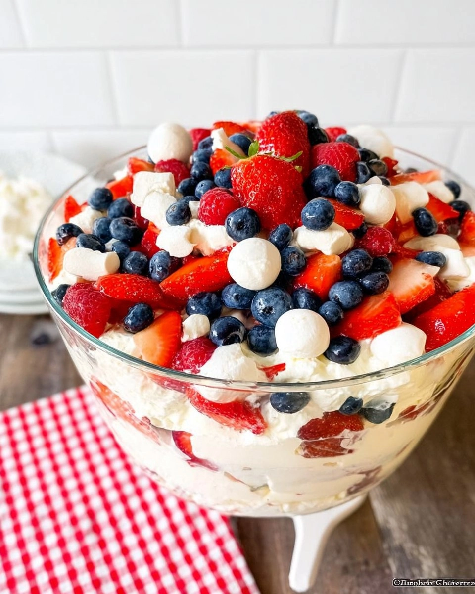Red White and Blue Cheesecake Salad | Patriotic No-Bake Dessert for the 4th of July