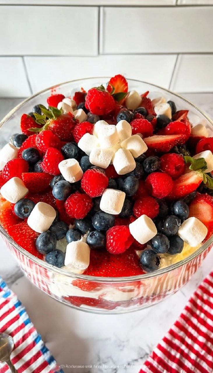 Red White and Blue Cheesecake Salad | Patriotic No-Bake Dessert for the 4th of July