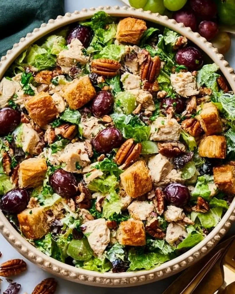 Chicken-Salad-with-Grapes-Pecans-and-Croissant-Croutons-Recipe