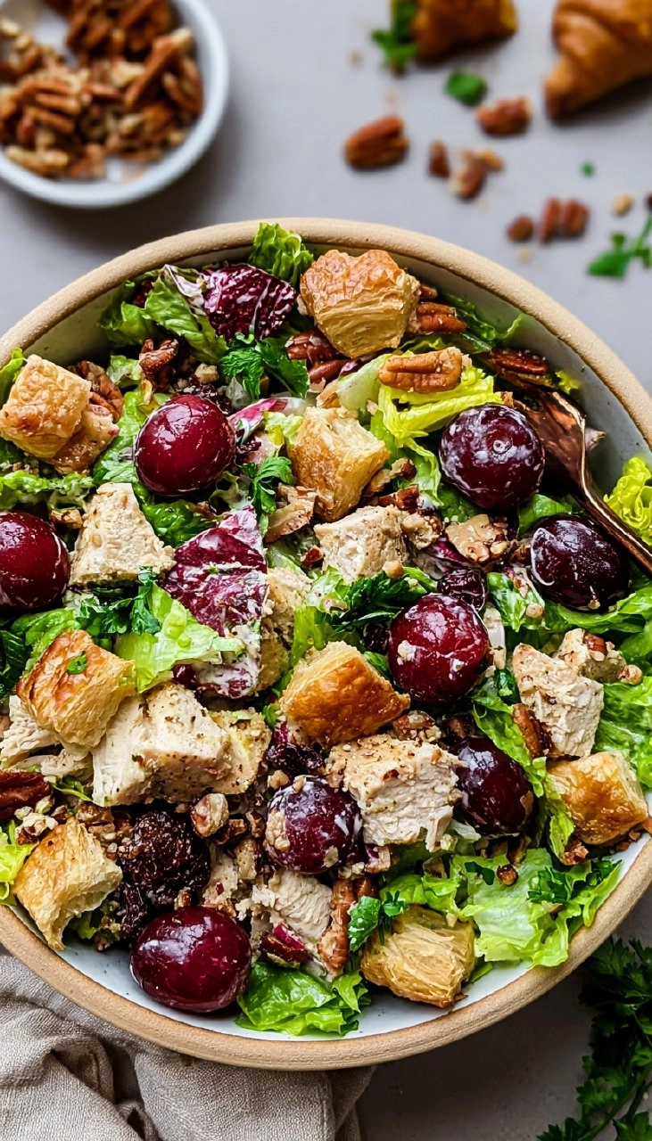 Chicken Salad with Grapes, Pecans, and Croissant Croutons