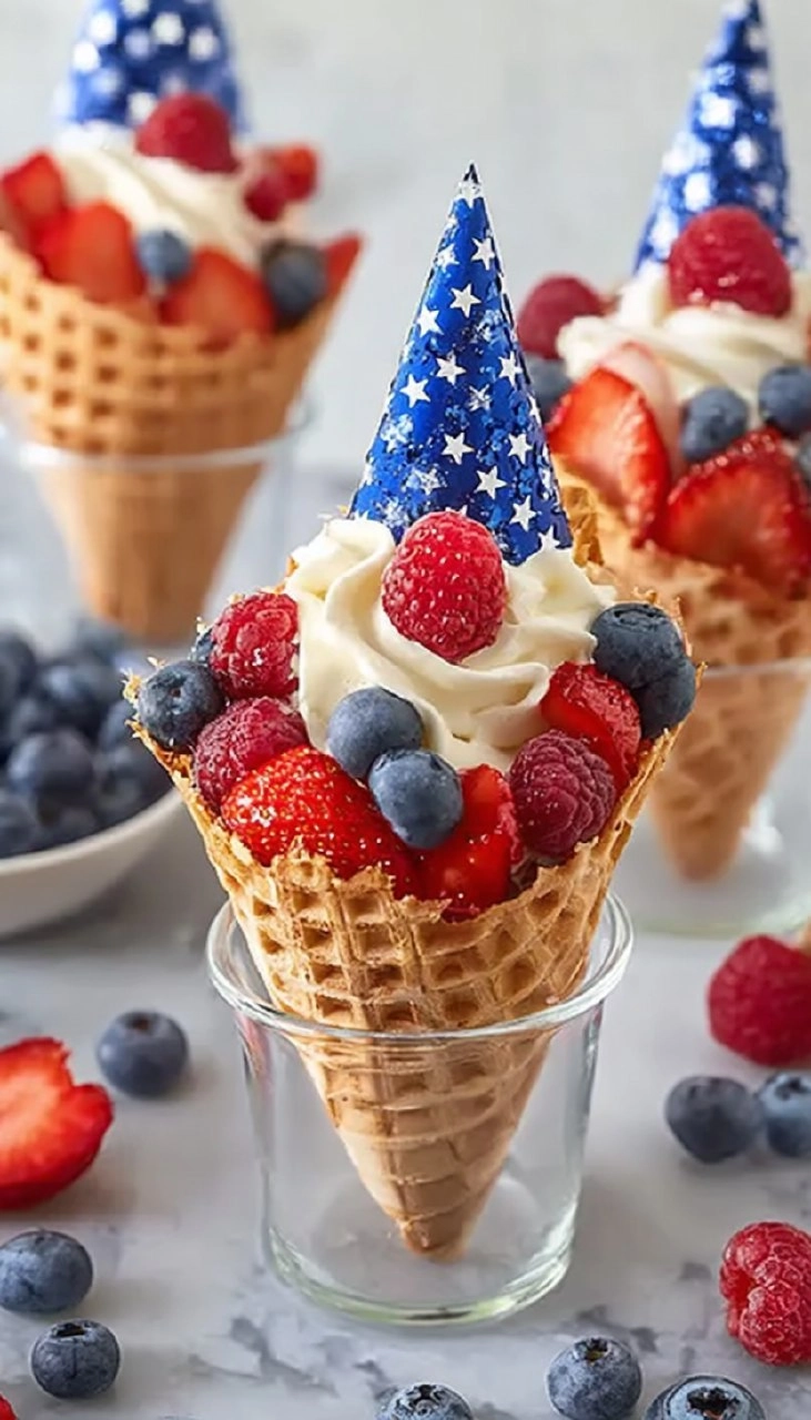 No-Bake 4th of July Patriotic Fruit Cones