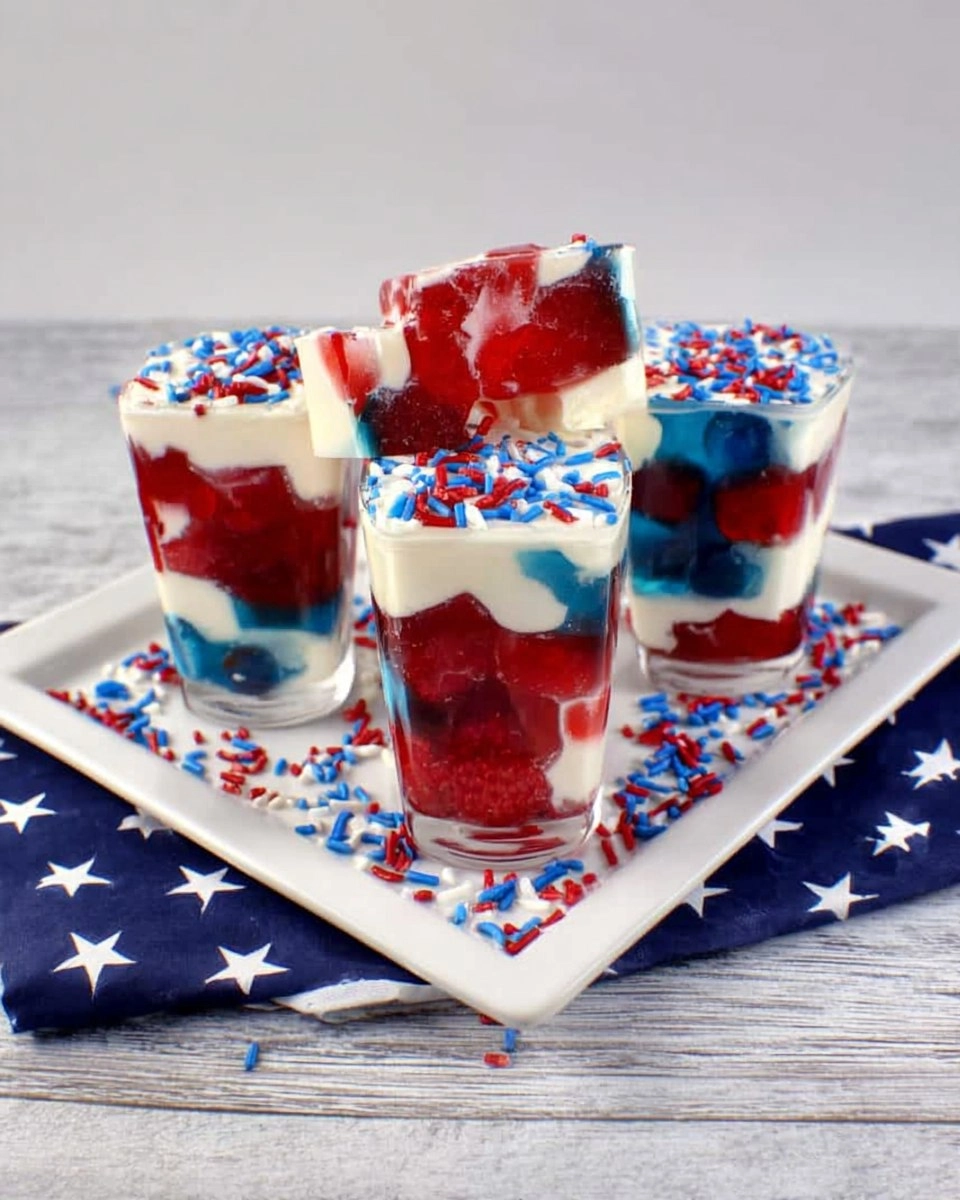 Red, White, and Blue Jello with Cream