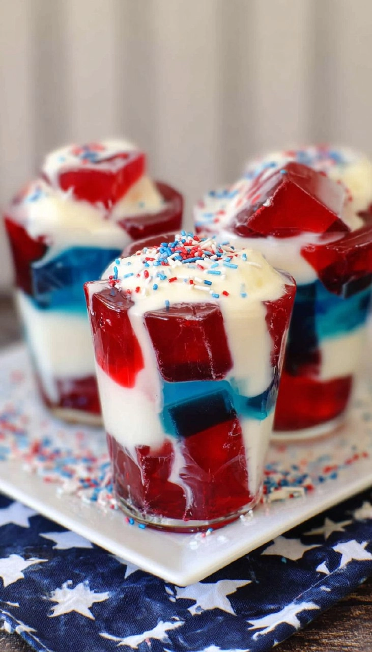 Red, White, and Blue Jello with Cream