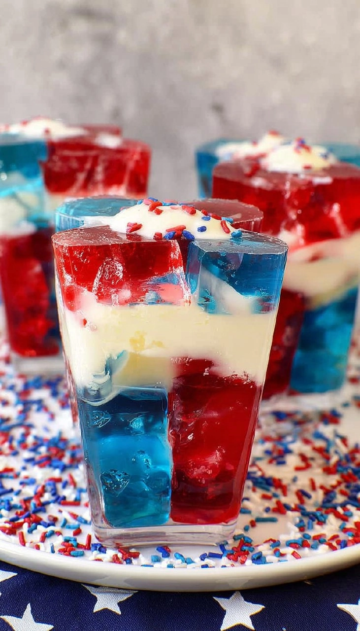 Red, White, and Blue Jello with Cream