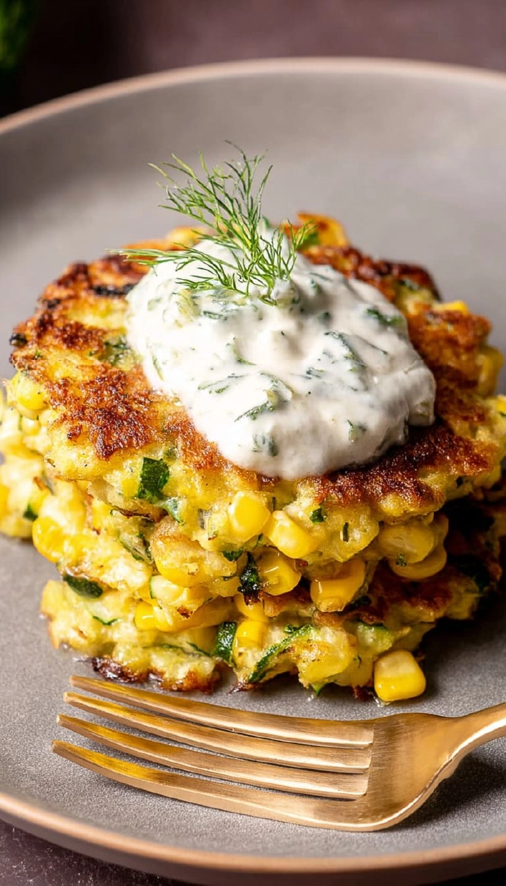 Corn and Zucchini Fritters with Herb Yogurt Sauce