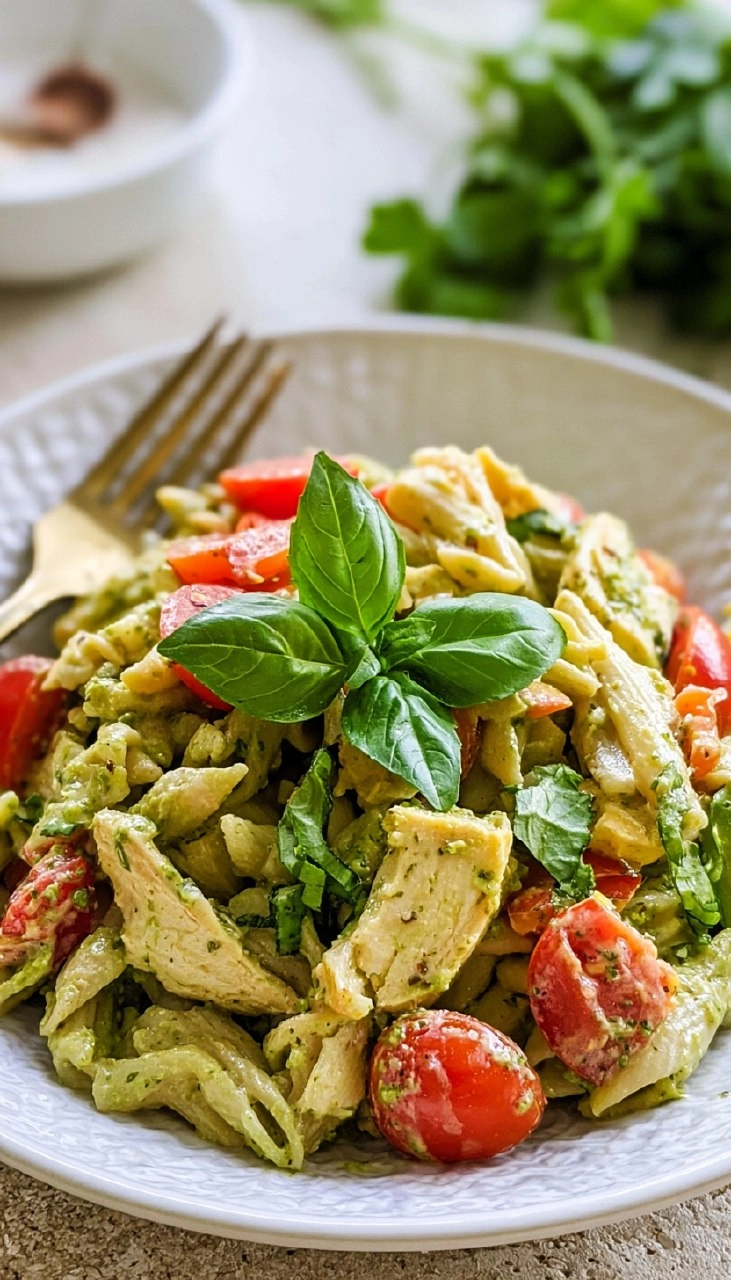 Creamy Chicken Pesto Pasta Salad