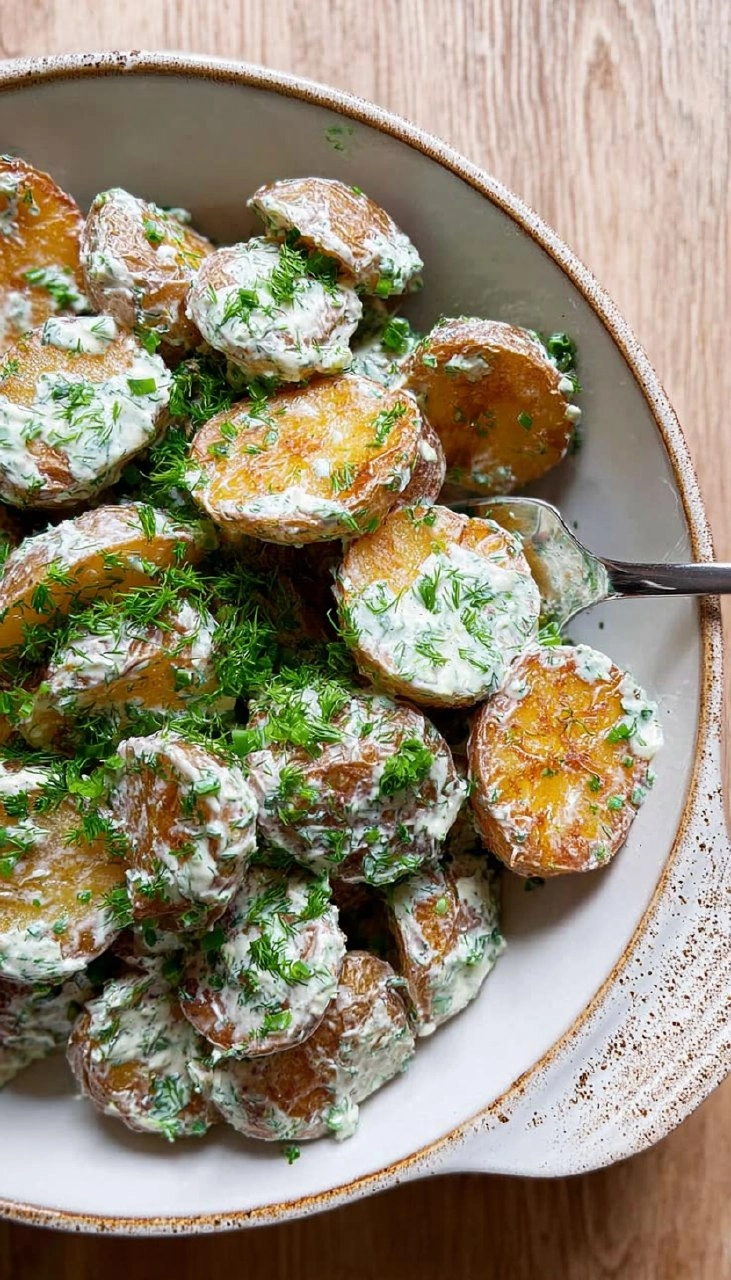 Crispy Potato Salad with Creamy Herb Yogurt Dressing