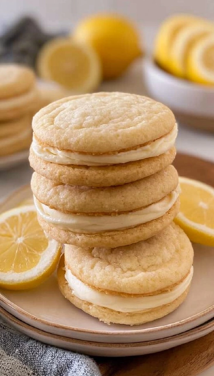 Soft and Chewy Lemon Sandwich Cookies with Cream Cheese Frosting