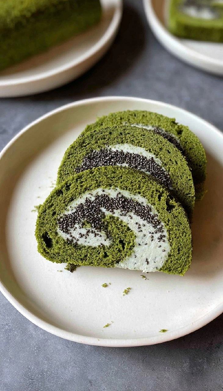 Matcha Swiss Roll Cake with Black Sesame Mousse