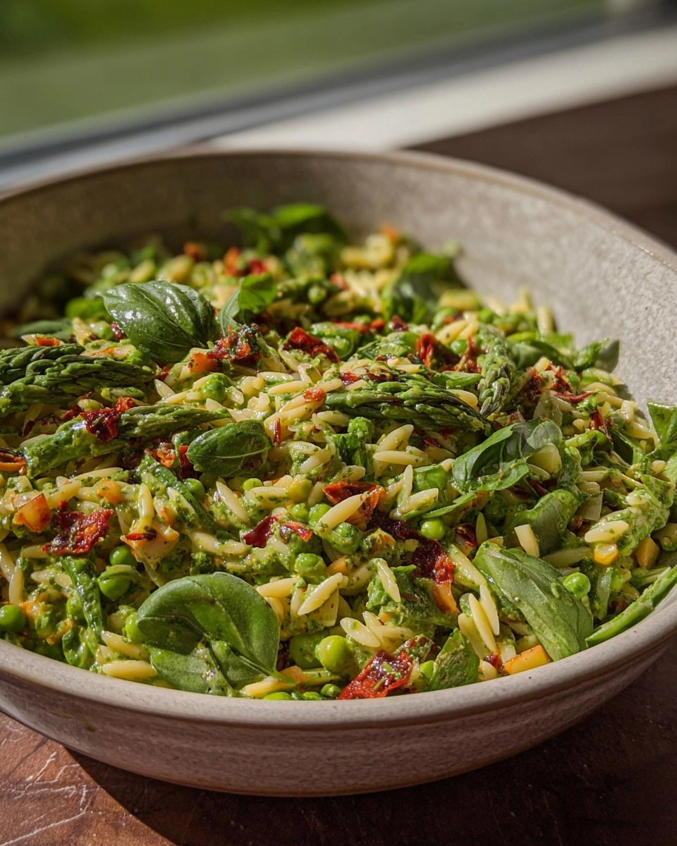 Spring Orzo Pasta Salad with Creamy Basil Vinaigrette