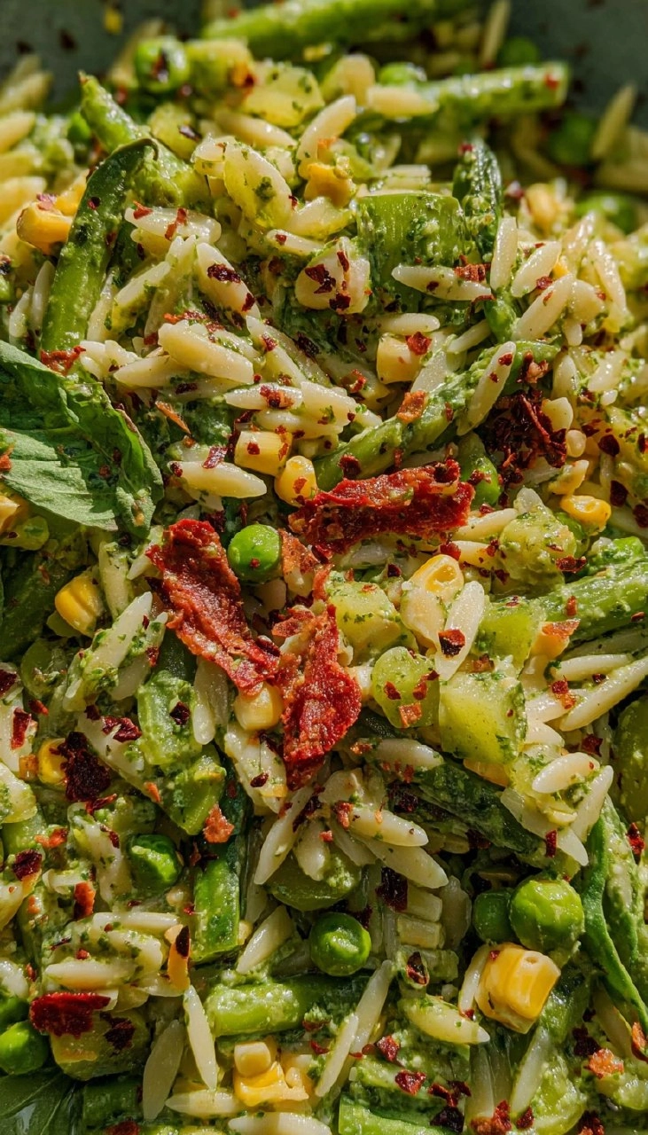 Spring Orzo Pasta Salad with Creamy Basil Vinaigrette