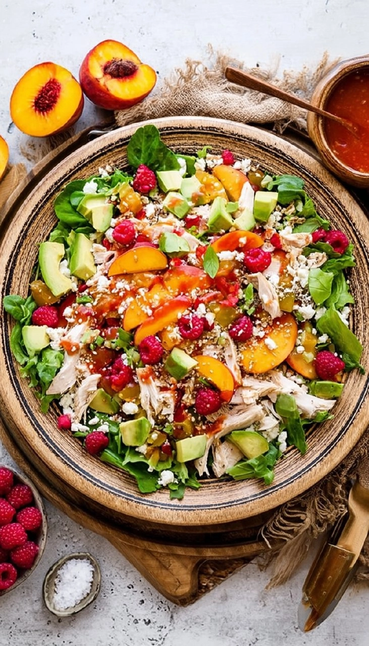 Chicken Salad with Peaches, Avocado & Fresh Raspberry Dressing 110 Chicken Salad with Peaches, Avocado & Fresh Raspberry Dressing