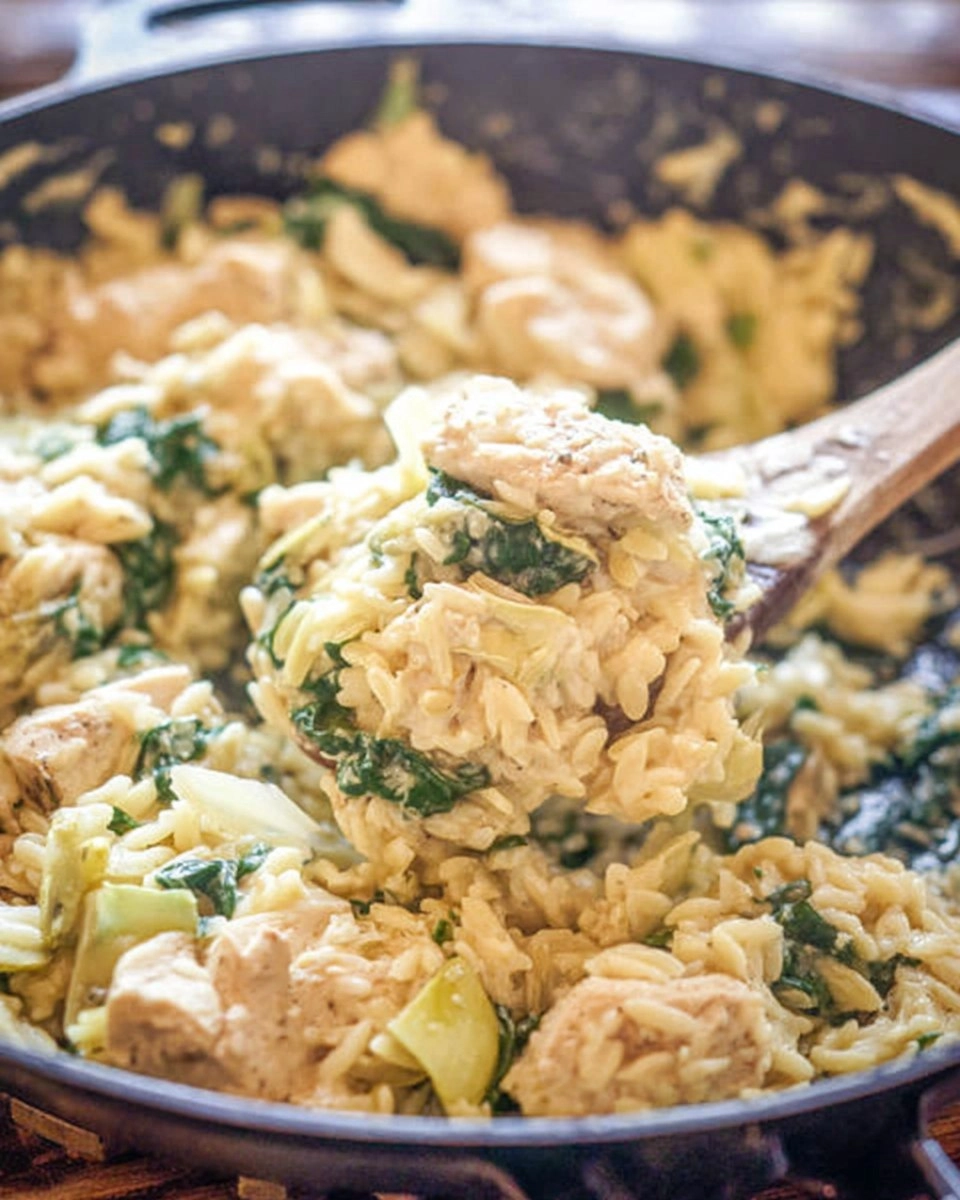 One Pot Spinach Artichoke Chicken Orzo