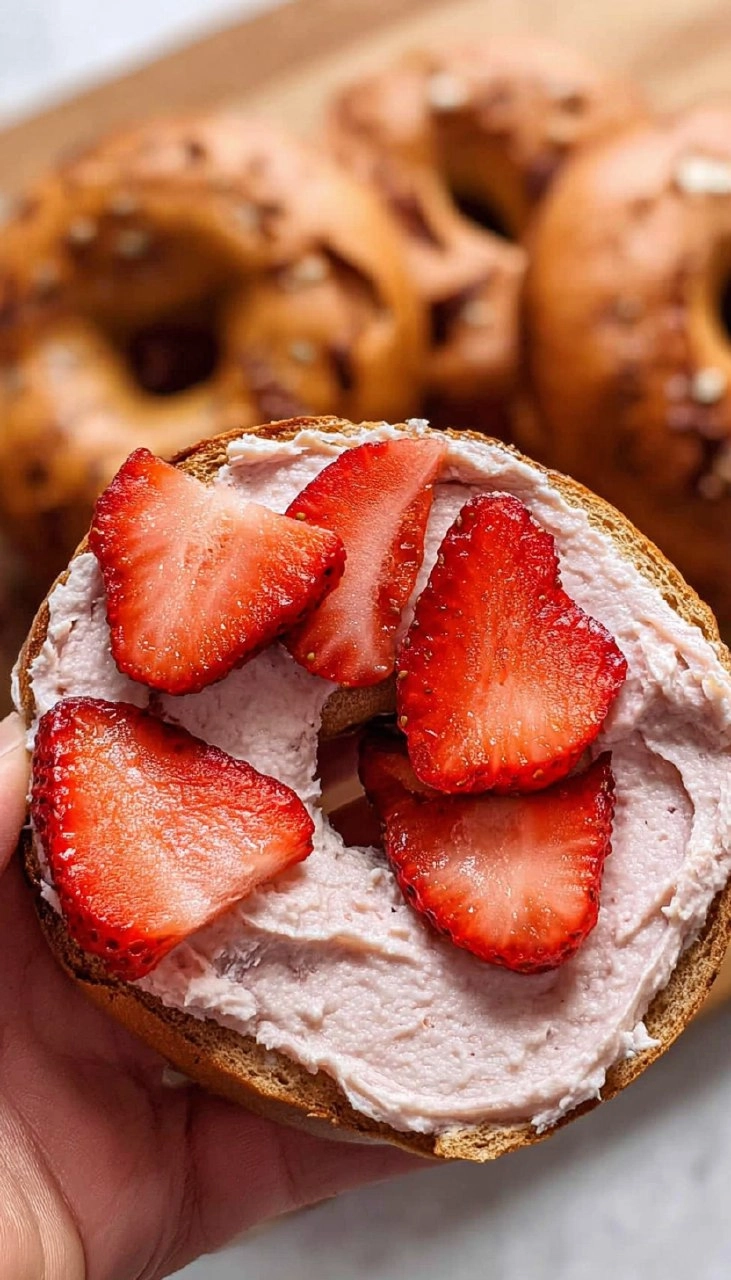 Strawberry Cottage Cheese Bagels